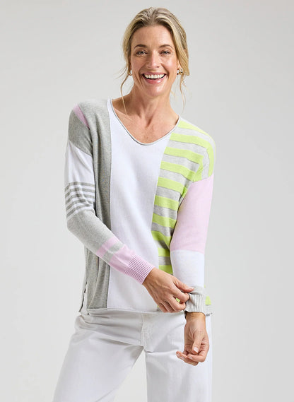 Contrast Stripe V-Neck Sweater by Zaket & Plover