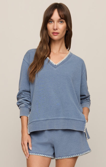 Cam Knit Denim Whipstitch Sweatshirt