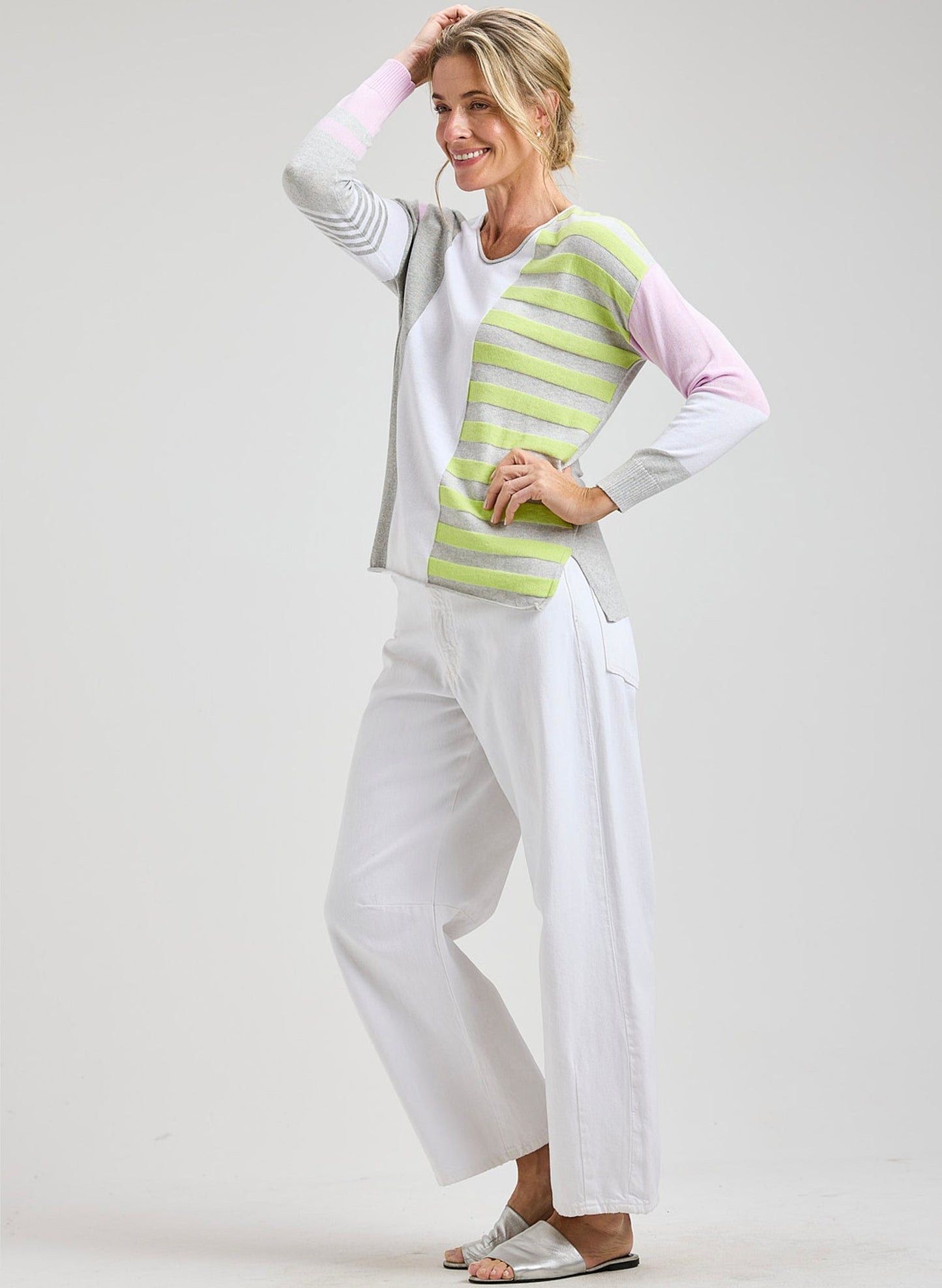 Contrast Stripe V-Neck Sweater by Zaket & Plover