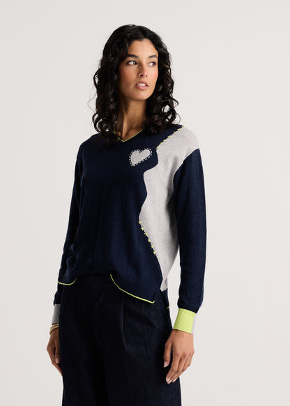 V-Neck sweater with heart by Zaket & Plover