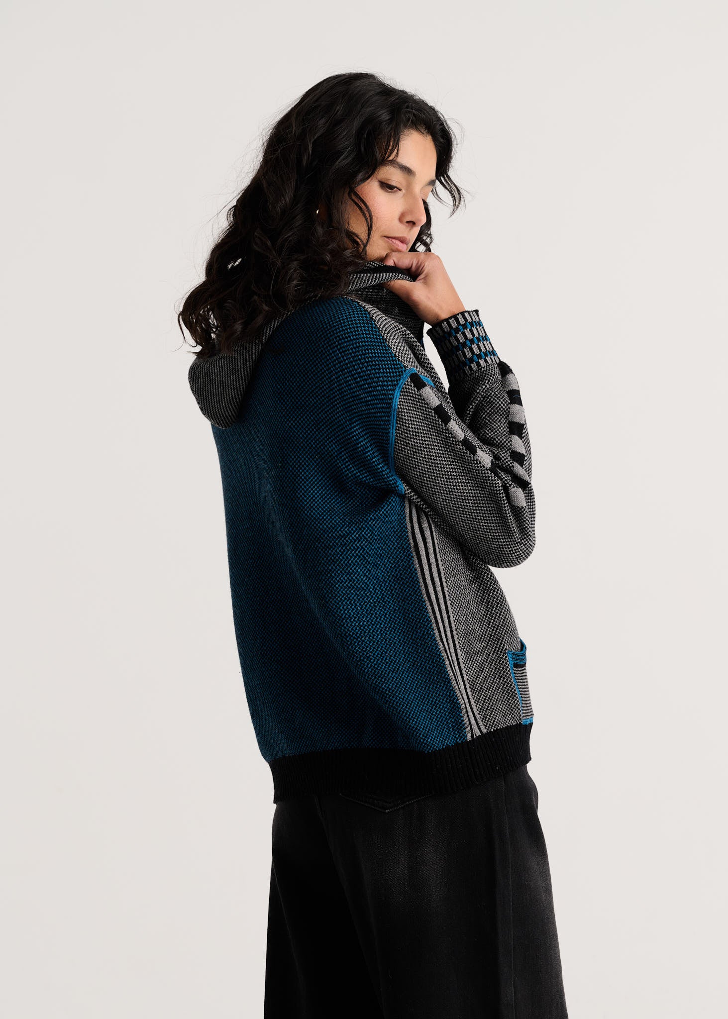 Zip Up Hooded sweatshirt by Zaket & Plover in blue and black