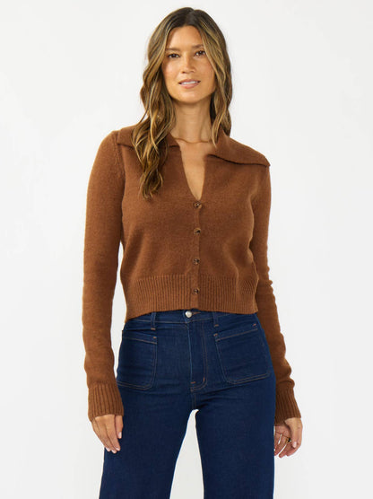 Cropped Brown Collared Sweater Cardigan