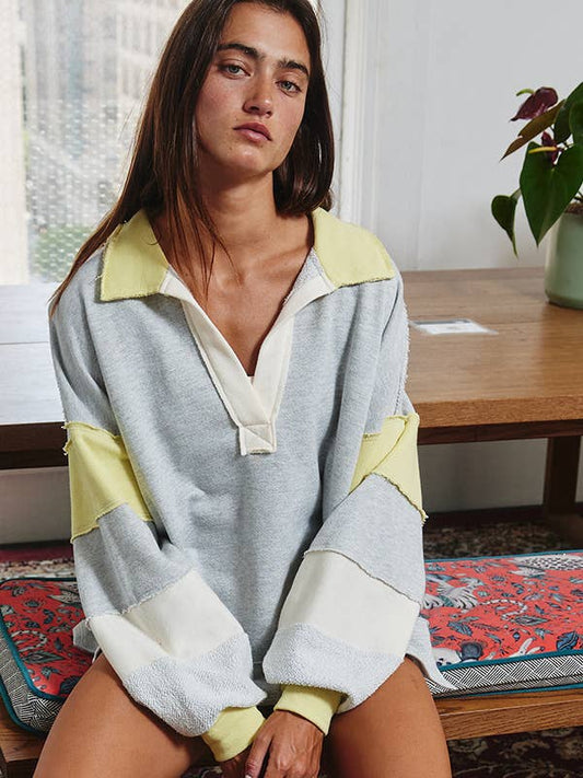 Bucket List Color Block Collared Pullover