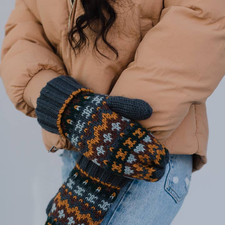 Panache Dusty Blue Patterned Mittens