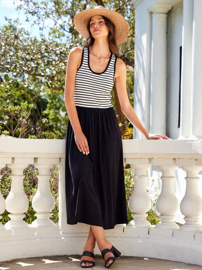 Striped Bodice Sleeveless Maxi Dress