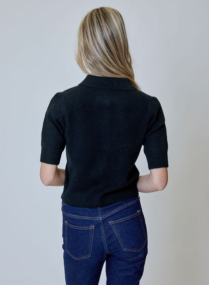 Short Sleeve Collared Sweater with Gold Buttons