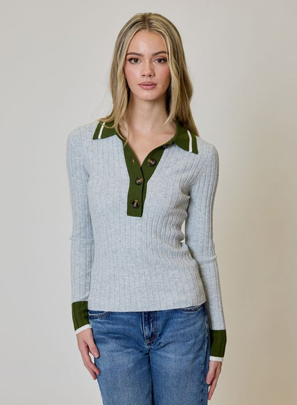 Polo Collar Fall Henley Top