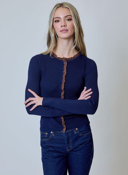 Navy Ruffle Detail Cardigan by Design History