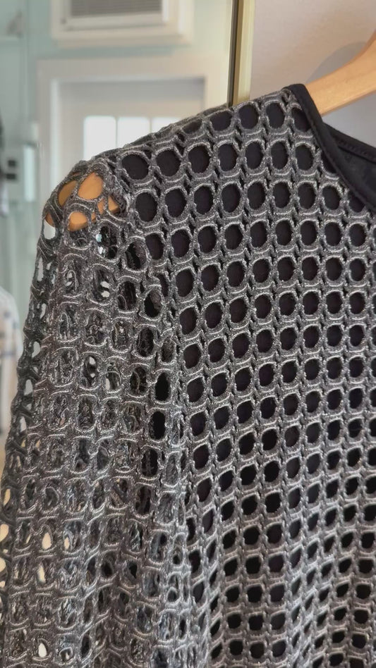 Metallic Silver Crochet Top