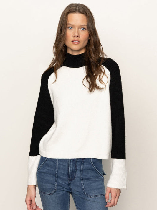 Downtown Mock Neck Black and White Sweater