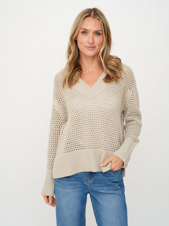 Cameron Crochet V-Neck Sweater