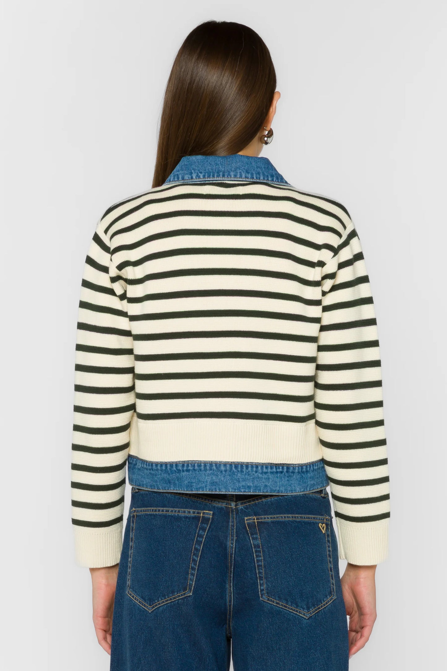 Francis Striped Mixed Media Denim and Knit Jacket
