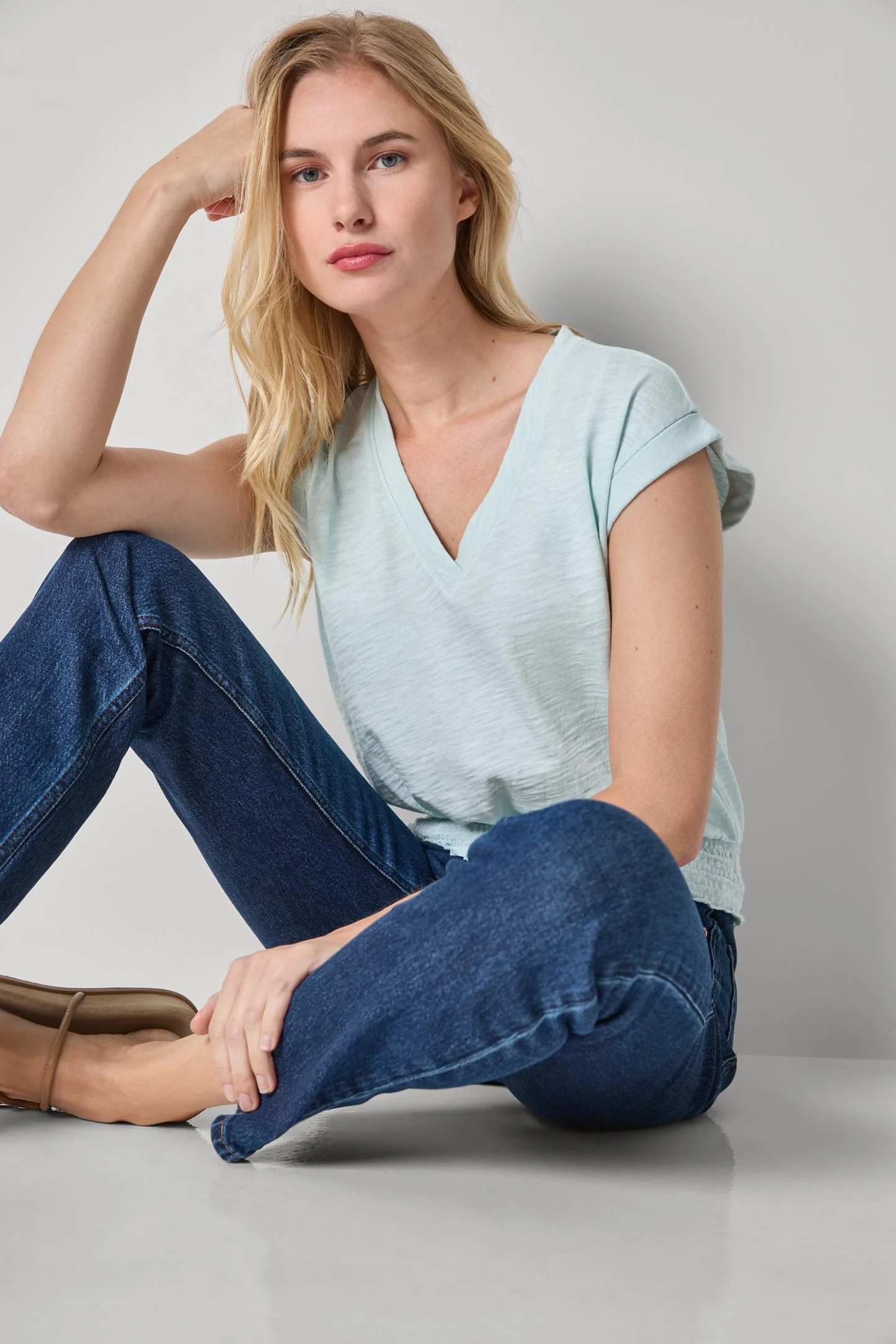 Lilla P Smocked Hem V-Neck
