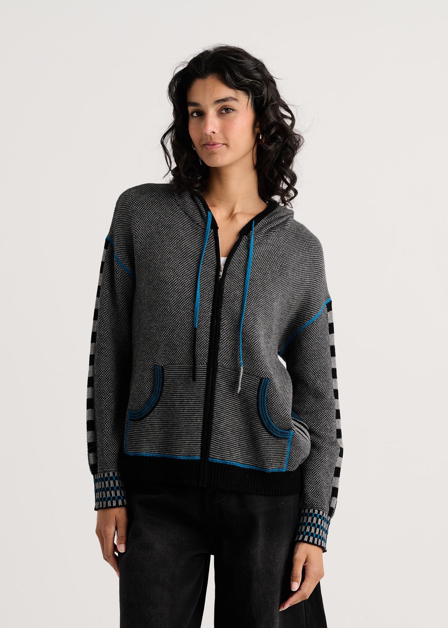 Zaket & Plover Birdseye Hoodie - Black + Blue